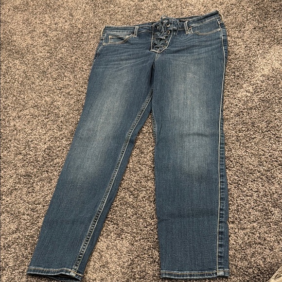 Hollister High-Rise Crop Super Skinny Classic Stretch Lace up Blue Jeans 9R EUC - Picture 2 of 8